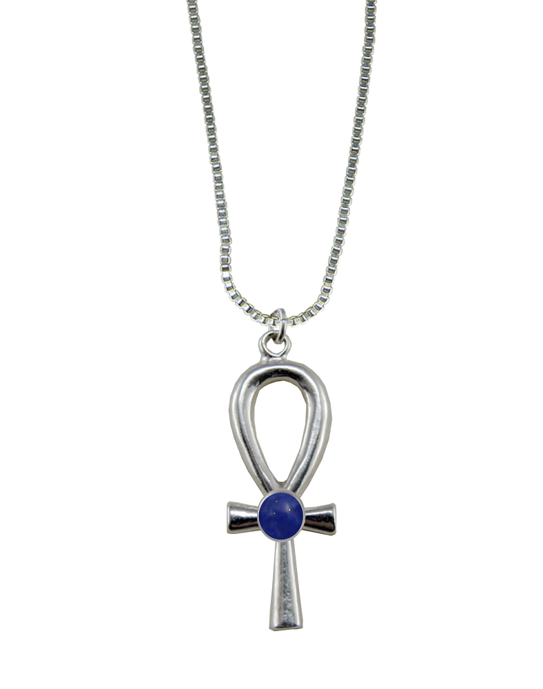 Sterling Silver Egyptian Ankh Pendant With Lapis Lazuli